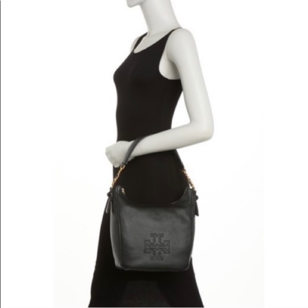 New Tory Burch Harper Black Leather Zip Hobo Bag